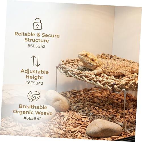Kichvoe Hammock and Metal Legs Reptile Lounger Rectangle Bearded Dragon with Khaki Seagrass Bed Comfortable Wear-Resistant Basking Platform for Leopard Gecko Hermit Crab Tank Habitat
