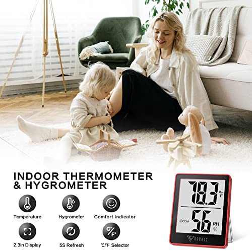 DOQAUS Digital Hygrometer Indoor Thermometer Humidity Gauge Room Thermometer with 5s Fast Refresh Accurate Temperature Humidity Monitor for Home, Bedroom, Baby Room, Office, Greenhouse, Cellar, Red - color: Red Black