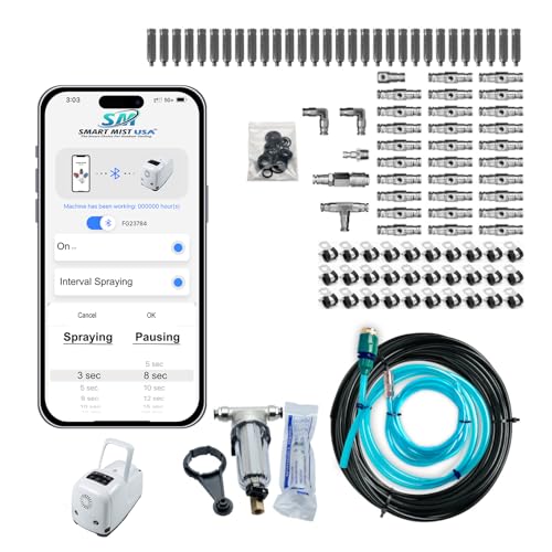 App Controlled High Pressure Misting Mister System Kit 1000 PSI Stainless Steel Tubing DIY Patio Greenhouse (30' w/ 15-.008" Nozzles for Very Hot Dry Climates, Stainless Steel Tubing) - style: 30' w/ 15-.008" Nozzles For Very Hot Dry Climates