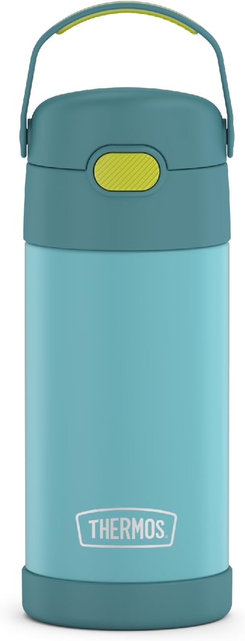 THERMOS FUNTAINER Water Bottle with Straw, 12oz, Construction | Kids Stainless Steel Insulated Water Bottle, Keeps Drinks Cold Longer for School & Play, BPA-Free