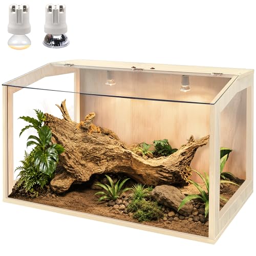 PROLEE Bearded Dragon Tank, Lizard Tank with Clear Tempered Glass, Anti-Scratch Reptile Enclosure, Reptile Tank Built-in Light Fixtures with Switch (24X16X16inch,24 Gallon) - color: Transparent Roof, size: 24X16X16inch,24 Gallons