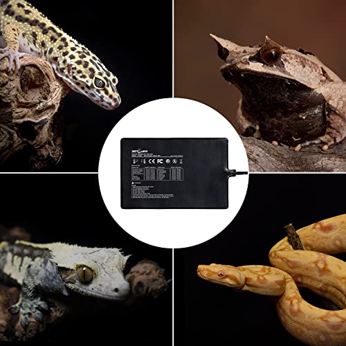 REPTI ZOO Upgrade Reptile Heat Mat with Thermostat - 8 x 12 Inch Reptile Heating Pad with Temperature Control for 30-40 gal Tank Reptiles Amphibians Hermit Crab Snake Lizard - size: 23W