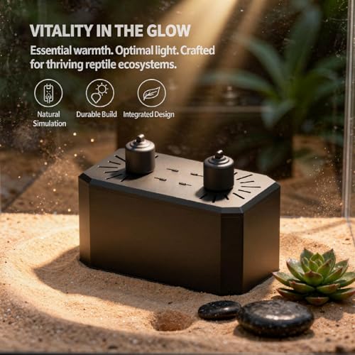 Reptile Dual Lighting Unit, Large Integrated Metal Deep Barrel Lamp Cover, 11.02 x 5.51 x 8.27 in Terrarium Heat Basking Light Housing for US Outlets