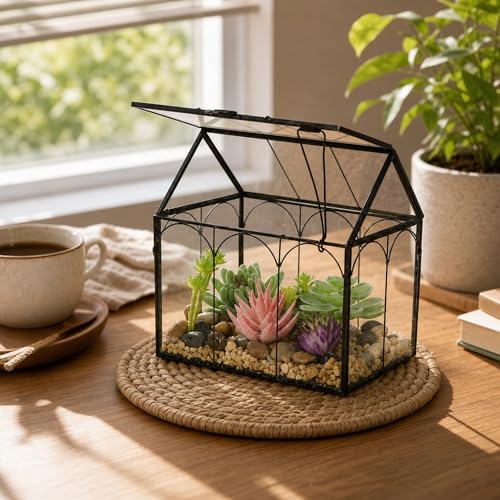 Ferrisland Glass Plant Terrarium Container Wardian Case Indoor Small Succulent Terrarium Planter W/Door for Tabletop Decor DIY (6" L x 4.3" W x 6.3" H) - size: 6" L x 4.3" W x 6.3" H