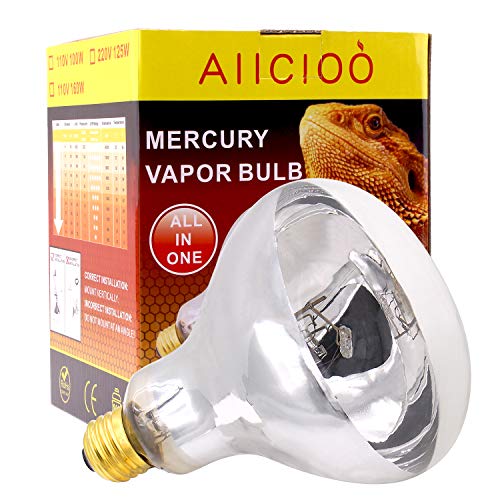Aiicioo UVB Reptile Light 100W - UVB Light Bulb for Reptile Mercucry Vapor Bulb Heat Basking Lamp Bulb Full Spectrum UVA UVB All in One Sun Lamp for Bearded Dragon Lizard Turtle - style: Mercucry Vapor Bulb 100W