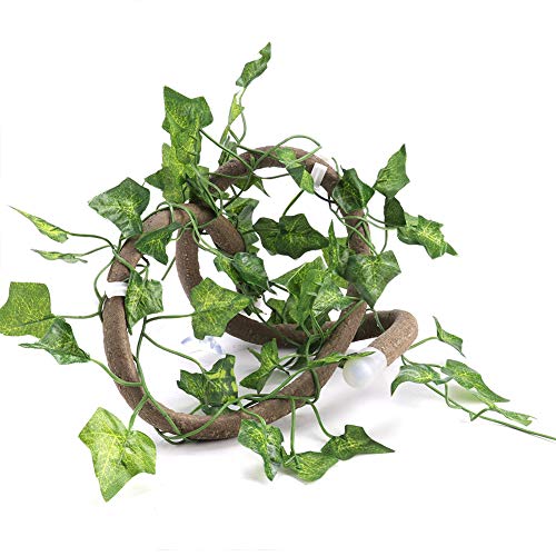 Lizard Climbing Jungle Vines, Flexible Reptile Leaves with Suction Cups Tool Decor for Gecko, Snakes and Bearded Dragon (Rattan + Ivy Leaf) - size: Rattan + ivy leaf