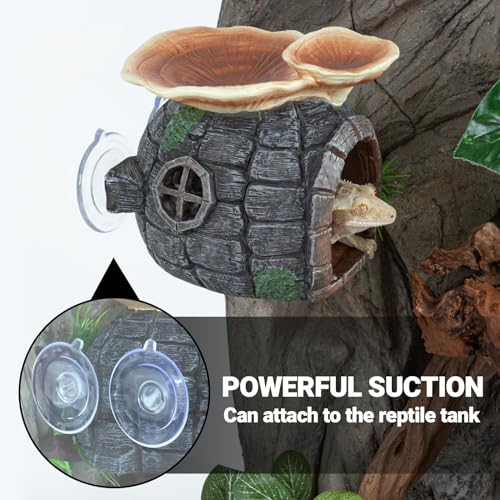 REPTI ZOO Reptile Hide, Multifunctional with Suction Cup, Resin Reptile Hides, and Caves for Reptiles, Gecko, Lizard (Ganoderma Lucidum Shape)