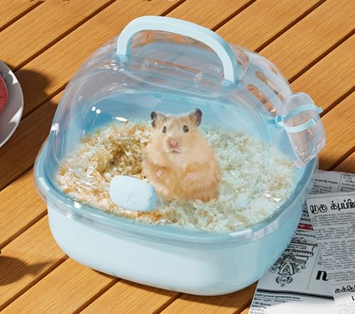 Small Animal Carrier Cage with Water Bottle, Portable Hamster Travel Carrier Carry Case for Small Pets, Gerbils, Mice, Dwarf Hamster (Blue) - color: Blue