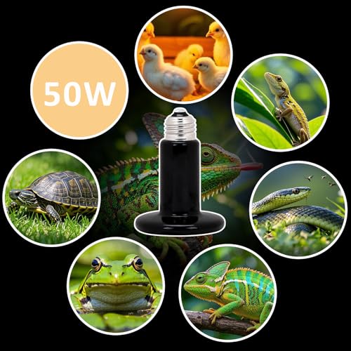 Aiicioo 50W Black Ceramic Heat Emitter 2Pack No Light Heat Bulb for Reptile Emitting Heat Lamp Bulb for Bearded Dragon Lizard Tortoise Turtle Snake Brooder Coop