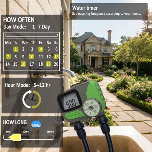 Drip Irrigation System for Garden with Water Timer Main ID 1/2inch 32Ft and 1/4inch 131Ft Water Hose, 2-Zone Automatic Watering System Sufficient Water Irrigation Dripper Waterflow Evenly Easy DIY - size: 32Ft+131Ft 2-Zone
