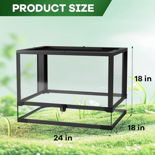 34 Gallon Reptile Terrarium (24" x 18" x 18"), Aluminum Alloy & ABS Breeding Enclosure, Front Opening Tank with Safety Lock & Screen Ventilation, Easy Assembly Habitat for Lizard, Ball Python