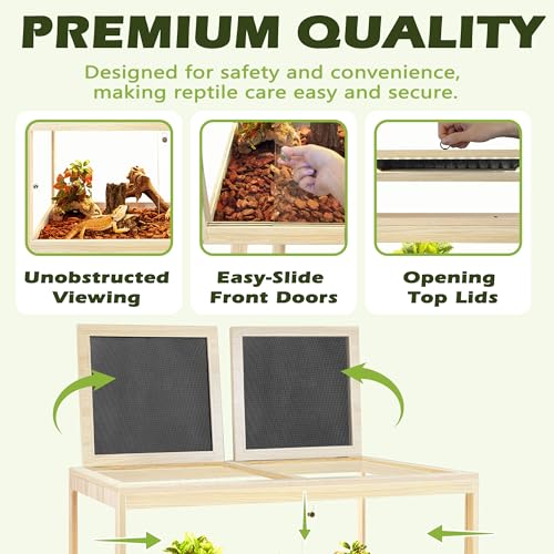 PROLEE Bearded Dragon Tank with Leg Stand 34 Gallons, Wooden Lizard Tank,Reptile Tank with Metal Mesh Roof Door, Acrylic Panel Snake Tank with Lock Design (Oak, 32"x16"x16") - color: Oak, size: 32"x16"x16"