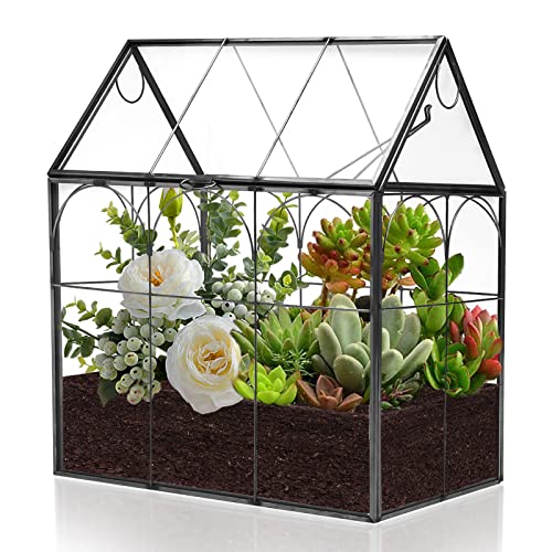 HighFree Geometric Plant Terrarium with Lid, House Succulent Terrarium Kit for Display, Air Plants, Succulents, Home Tabletop Miniature Terrarium, Not Airtight or Waterproof (Black) - color: Black