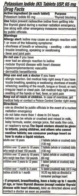 65mg Potassium Iodide Tablets (40 Pack) - Protects Your Thyroid from Nuclear Radiation Exposure