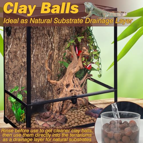 ZeeDix 2 LBS Reptile Substrate Leca Balls - 100% Organic Expanded Clay Pebbles, Ideal Bioactive Terrarium Clay Balls Substrate for Reptile Terrarium Tank, Bearded Dragon, Tortoise, Gecko, Snake & Frog - color: 2LBS