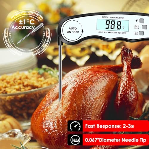 GDEALER Meat Thermometer Digital Instant Read Thermometer Ultra-Fast Cooking Food Thermometer with 4.6” Folding Probe Calibration Function for Kitchen Milk Candy, BBQ Grill, Smokers (Black) - color: D-Black