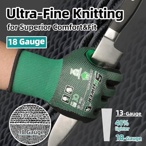Schwer AIR-SKIN ANSI A6 Cut Resistant Gloves, AR3908 Cut Proof Gloves, Ultra Thin Cutting Gloves with Reinforced Thumb, Wire & Fiberglass Free, Comfort-Fit Work Gloves for Mechanics, S, 2 Pairs - size: Small, style: 2 Pairs
