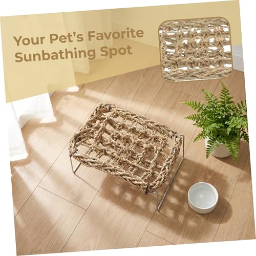 HOMSFOU Bearded Dragon Hammock and Reptile Bed Rest with Natural Seagrass Mattress, Rectangle Basking Platform with Metal Legs, Climbing Habitat Accessory for Lizards, Frogs, and Small