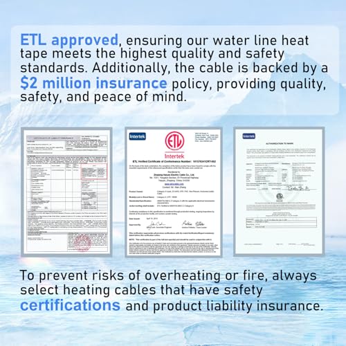 HEATIT 80ft Pipe Heat Tape Self-Regulating Heating Cable for Water Pipes | Built-in thermostat on at 3°C (37°F), off at 10°C (50°F), ETL certified heating cable for pipe freeze protection. - style: 80 ft