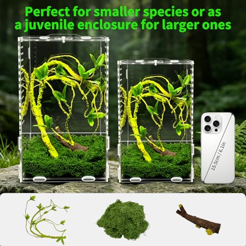 Jumping Spiders Enclosure Kit Acrylic Reptile Tarantula Enclosure Praying Mantis Habitat, Arboreal Tarantula Cribs Spider House,Critter Keeper,Snail Cage,Butterfly Cage,Frog Terrarium(7"x7"x11.8") - size: L(7"x7"x11.8")