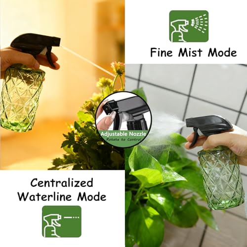 YYTSGG Green Glass Plant Mister Bottle, 12oz Refillable Water Spray Bottle with Adjustable Mist Nozzle for Indoor Flowers, Outdoor Gardening, Cleaning, Hair and Pets Care - color: Light Green