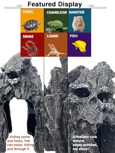 Aquarium Mountain View Stone Ornament - Aquarium Skull Rock Decor Cave for Fish Tank,Aquarium Decorations Small,Small Aquarium Decoration for Fish Tank - 5.7 Inches High