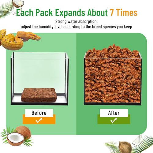 Riare 4 Pack Natural Coconut Chip Substrate for Reptiles- Compressed Coconut Husk Reptiles Bedding, Coco Husk Chip Terrarium Substrate for Snakes, Tortoises, Ball Python, Frogs, Bearded Dragon, Lizard - color: 4 pack