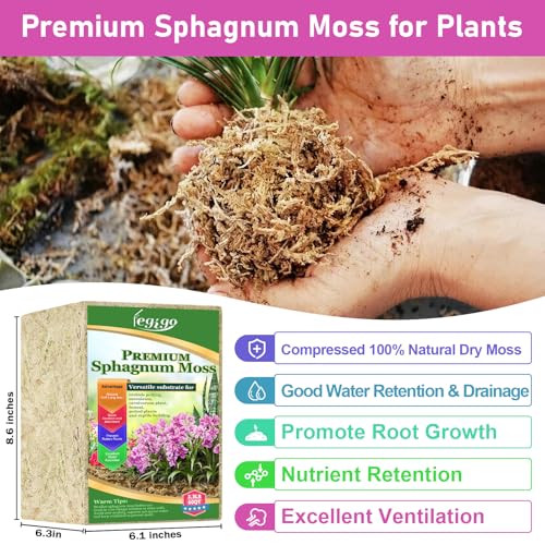 Legigo 3.3lb Natural Sphagnum Moss for Plants, 60QT Long Fiber Orchid Moss Potting Mix, Dried Sphagnum Moss for Plants Indoor, Orchid Repotting, Succulent, Carnivorous Plants, Terrarium and Reptiles - size: 3.3lb