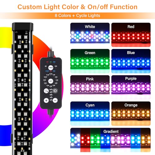 hygger Submersible LED Aquarium Light, 24W 26.8 in 24/7 Mode Fish Tank Light with 5 Rows Beads, with Timer 9 Colors and Adjustable Brightness, Full Spectrum IP68 Waterproof Light for Fish Tank 28-54in - size: 26.8in 24W