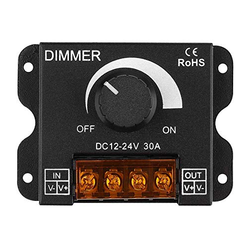 LED Strip Light Dimmer, DC 12-24V 30A PWM Knob Dimmer for Single Color LED Strip Lights, Wall Mounted, Black (1 Pack)