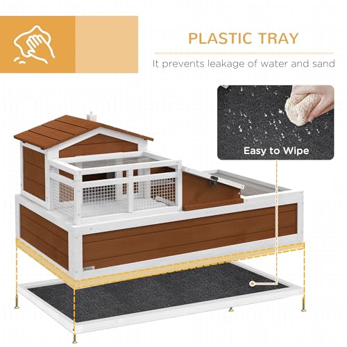 2-Story Three-Room Tortoise Habitat Spacious and Balcony Featuring Durable Construction 44x25.5x25 Weather-Proof Coffee Brown for Small and Medium Tortoises