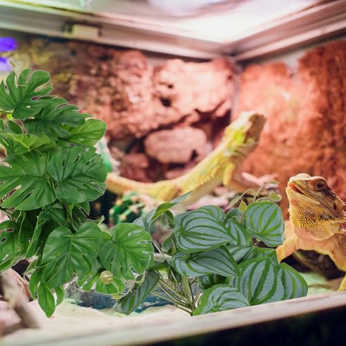 PRETYZOOM 2pcs Artificial Plant Ornaments with Suction Cups, Lifelike Terrarium Fake Leaves for Reptile Habitat Decor, 46pcs Simulation Leaves Including Watermelon and Monstera, Suitable