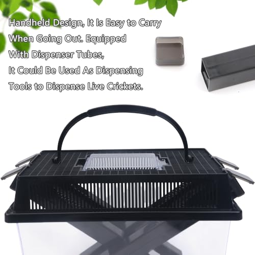 1 Pack Cricket Keeper Insect Keeper with 2 Pcs Dispenser Tubes and 2 Pcs Insect Stainless Steel Tweezers for Reptile Bearded Dragon Leopard Gecko Lizard Frog (Large)