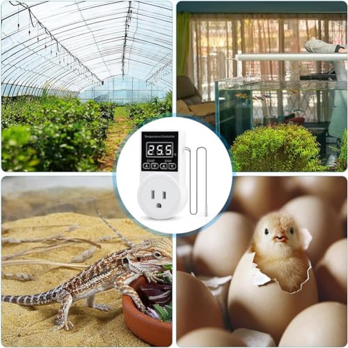 Greenhouse Thermostat Plug Socket LCD Screen with Waterproof Sensor Probe for Reptile Home US Plug