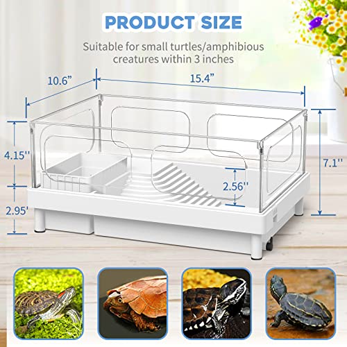 MoonOrange Small Turtle Tank, Acrylic Turtle Terrarium with Basking Platform, Bottom Drainage, Multi-Function Areas for Turtles, Crabs, Crayfish, Small Reptiles (White Tank) - color: White Tank
