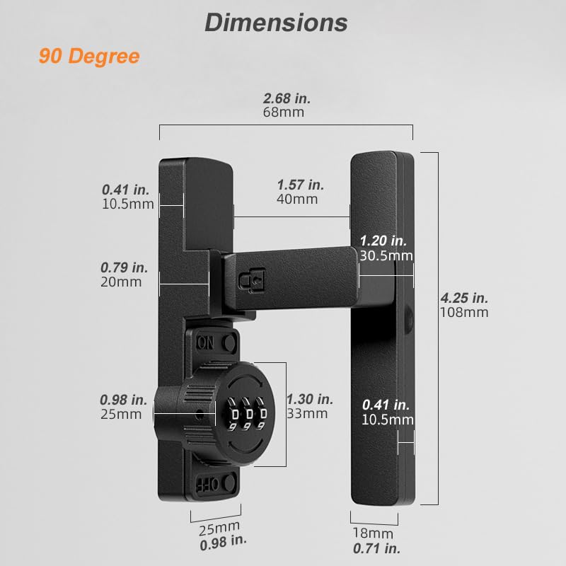 ETEKJOY Flip Latch Lock with Combination 90/180 Degree Sliding/Swinging Door Lock Latch Bolt for Gate Barn Garage Shed Window Cabinet 3-Digit Password Keyless (Black, 90 Degree) - size: 90 Degree
