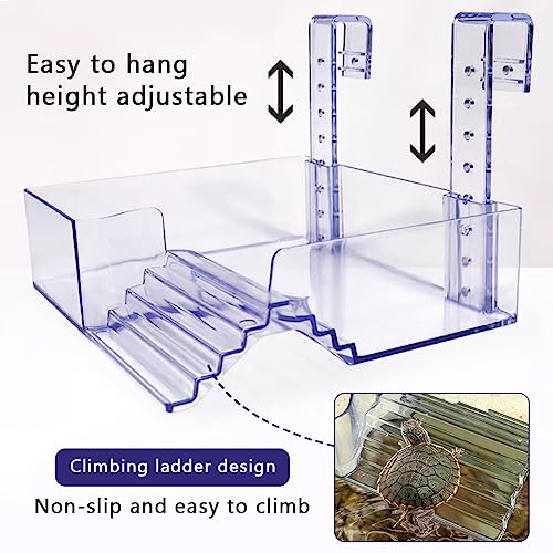 La La Pet Hanging Acrylic Turtle Basking Platform with Guardrail and Ladder - Tortoise Resting Terrace Reptile Habitat for Turtle Tank - size: Small