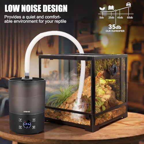 Dreyoo Reptile Fogger Humidifiers with Humidity Control, Top Fill Reptile Mister with Smart Touch LED Display, 3 Mist Levels, Auto Shut Off, Extendable Hose for Crested Frog Gecko Terrarium