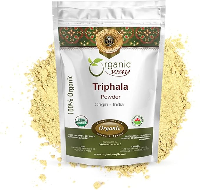 Organic Way Triphala Herbal Powder - Amla, Haritaki & Bibhitaki Formula | Kosher & USDA Certified | Vegan, Non-GMO & Gluten Free | Tested for Heavy Metal and Purity | 100% Raw from India (1LBS / 16Oz)
