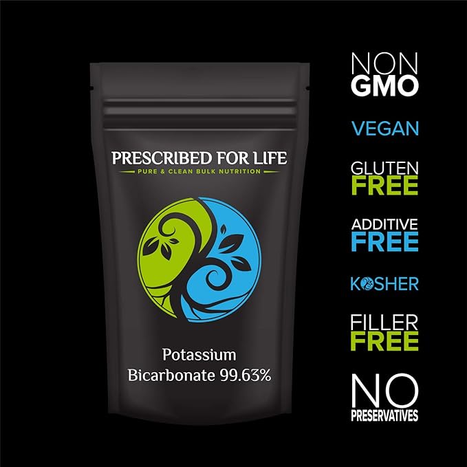 Prescribed for Life Potassium Bicarbonate Powder, Pure USP & Food Grade Potassium Bicarbonate for Plants, Winemaking, & Baking, Crystalline Powder, 39% K (10kg / 22lb)