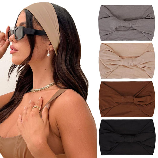 Kahanaa 4 Pcs Wide Headbands For Women Soft Stretchy Turban Headband Hair Bands Head Bands Hair Wraps With Twisted Knots For Yog