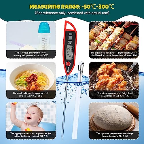 Copkim 6 Set Waterproof Food Thermometer for Water, Liquid, Candle and Cooking Digital Meat Thermometer with Long Probe Instant Read for Kitchen BBQ Grill Candy (Black,White,Red) - color: Black,White,Red