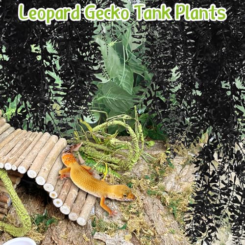 Hamiledyi 2PCS Reptile Feeding Box Snake Breeding Box Transparent Animal Habitat Cage and Reptile Plants Fake Amphibian Plants 2 Pcs Artificial Leaves for Snake, Lizard, Chameleon