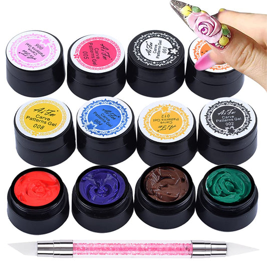 Baiyiyi 12 Color Sculpture Gel 3D Carving Gels For Nail Art Decoration Kit Creative Diy Nail Art Painting Carved Soak Off Polish