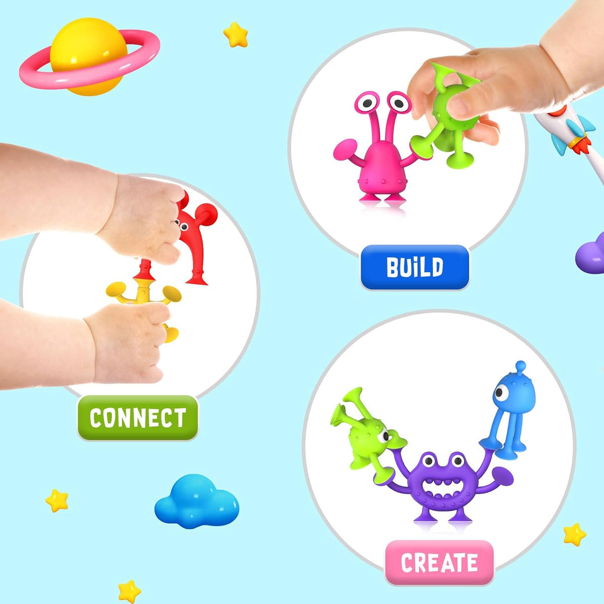 Baby Bath Toys: Suction Montessori Fidget Toys for Toddlers - Sensory Building Playset for Travel & Gifts