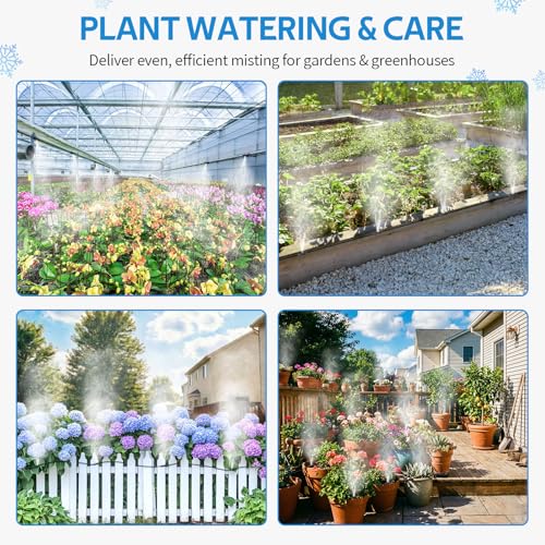 HOMENOTE Misting Cooling System, 98FT(30M) Pre-Assembled Kit with 27 Brass Nozzles & 3/4" Brass Adapter, Cooling Mister for Patio, Backyard, Pets, Garden & Greenhouse - size: 98FT / 30M