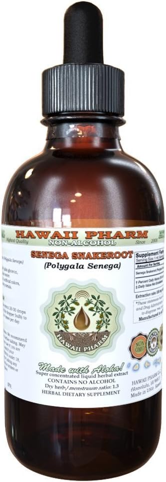 Senega Snakeroot Alcohol-Free Liquid Extract, Senega Snakeroot (Polygala Senega) Dried Root Glycerite Natural Herbal Supplement, Hawaii Pharm, USA 4 fl.oz