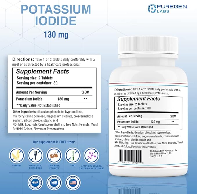 Potassium Iodide Tablets 130 mg EXP 10/2025, Kosher Iodine Tablets, Thyroid Support – 5 Pack | 300 Tablets Total