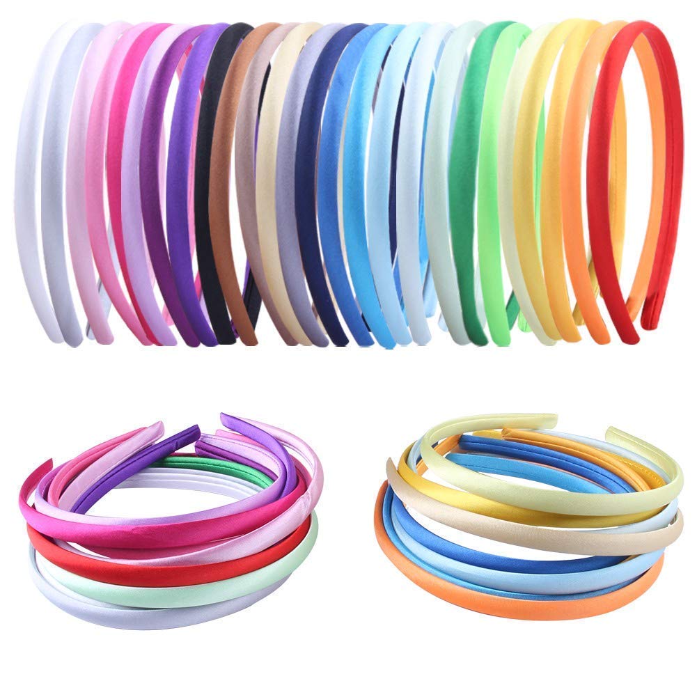 Suyegirl Pack of 26 DIY Satin Covered Fashion Headbands Set 0.4 Inch/1 Cm Girls Hairbands Teen Colorful Ribbon Hair Band Craft H