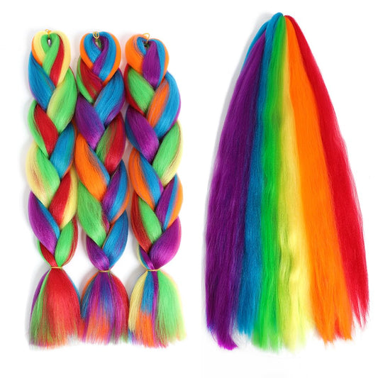 Jumbo Braiding Hair Fiber Mix Four Silky Colorful Twist Braiding Hair Rainbow Colors Extensions Kanekalon Synthetic Hair Mix Rai